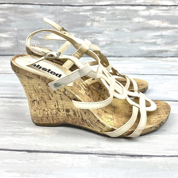 Unlisted Strappy Cork Wedges Open Toe Ankle Strap “Bet You Can” Wedge Sandals 6M - Picture 7 of 14